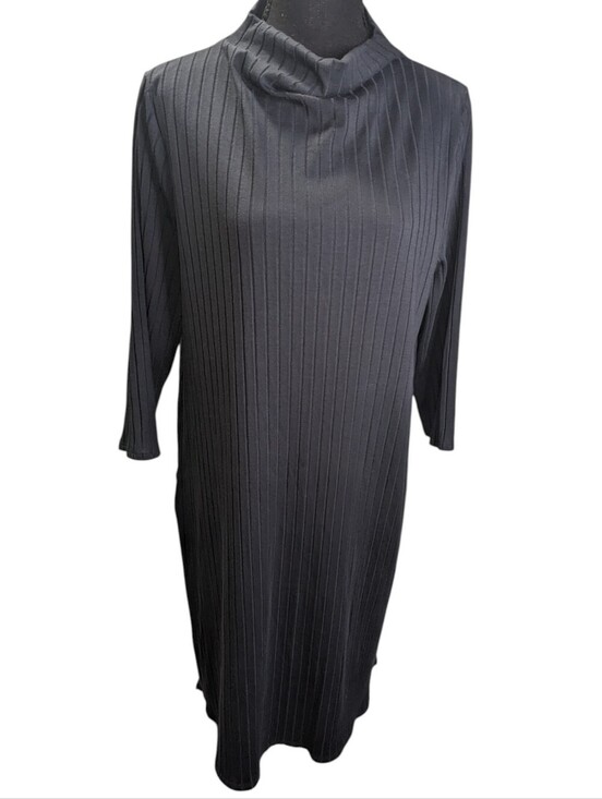 Eileen Fisher Dresses & Skirts - Eileen Fisher Black Ribbed Funnel Neck Long-Sleeve Cowl Neck Dress Size XL